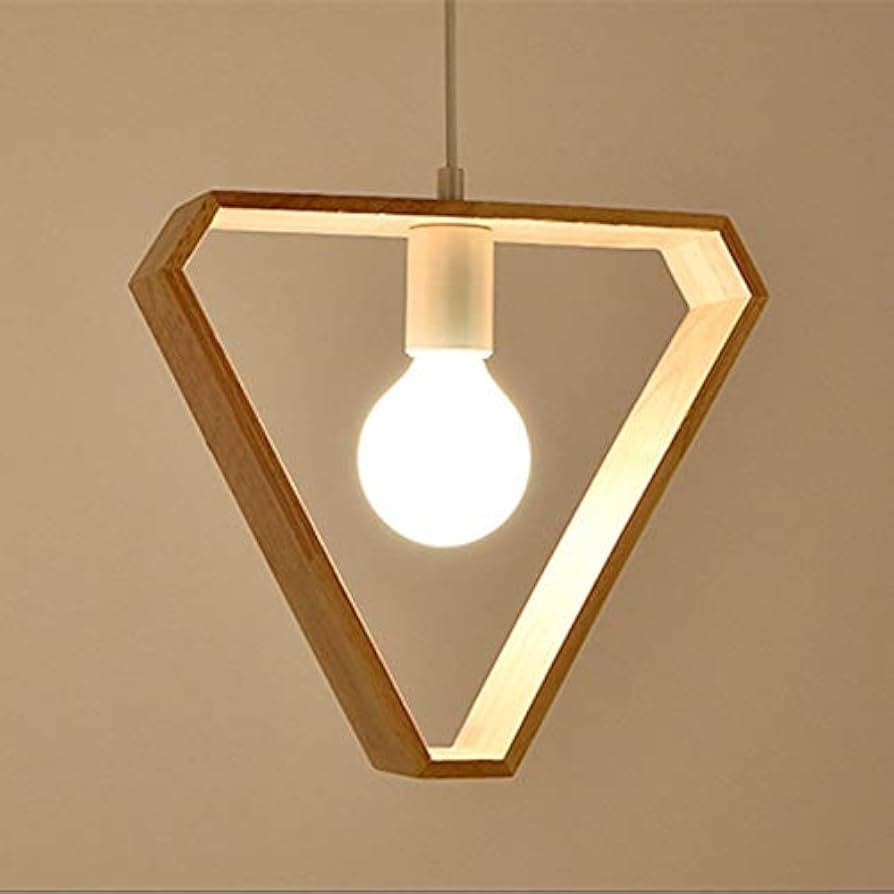 Geometric wood-look pendant light with a single bulb
