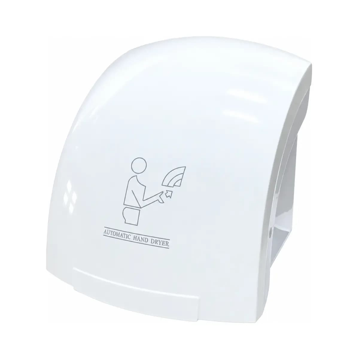 White curved wall housing with a hand-drying symbol on its face.