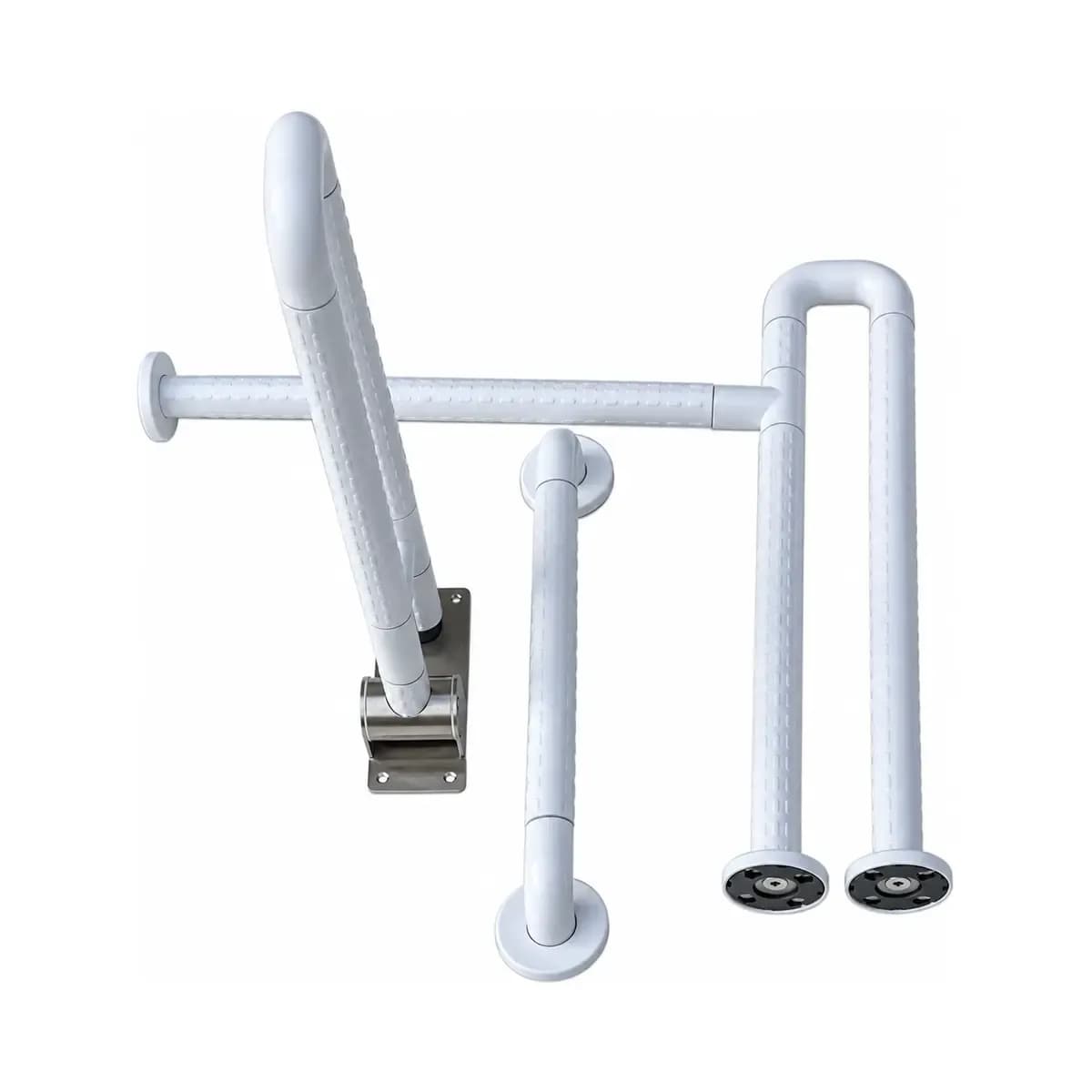 White corrugated waste-pipe assemblies with angled sections and round connection ends.