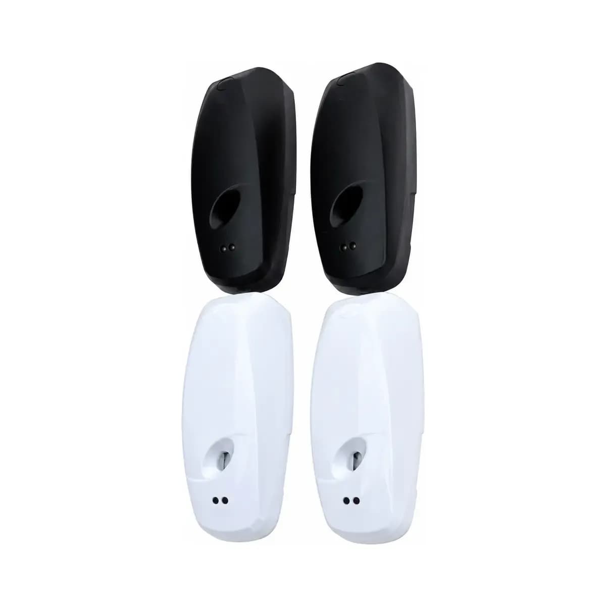 Dark and white oval wall dispensers with small central openings.