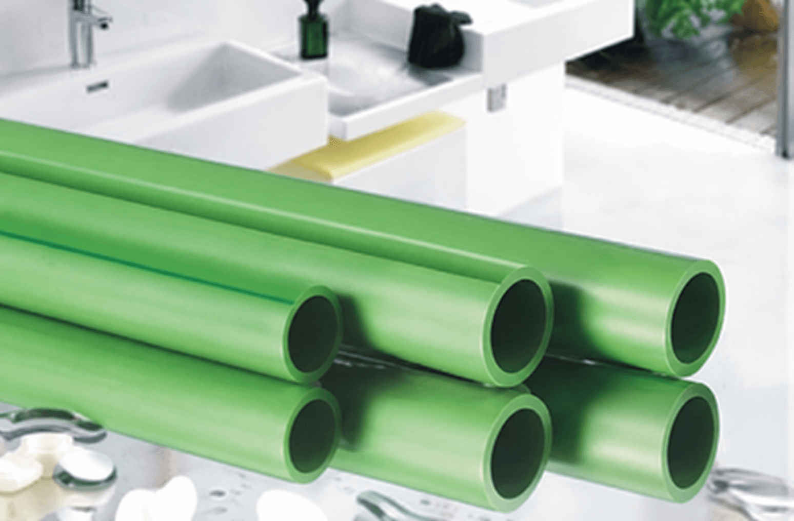 Green PPR pipes without company printing
