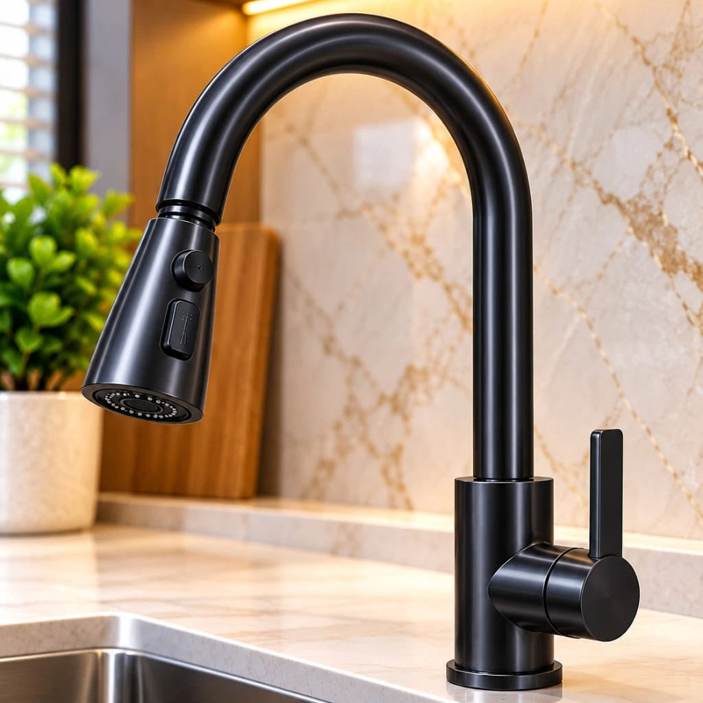 MAX ONE - Matte Black Pull-Out Kitchen Mixer Tap