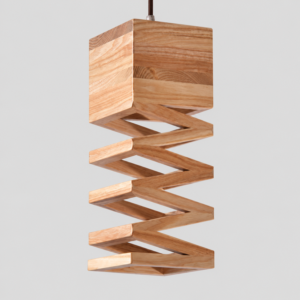 Wood-tone zigzag pendant light