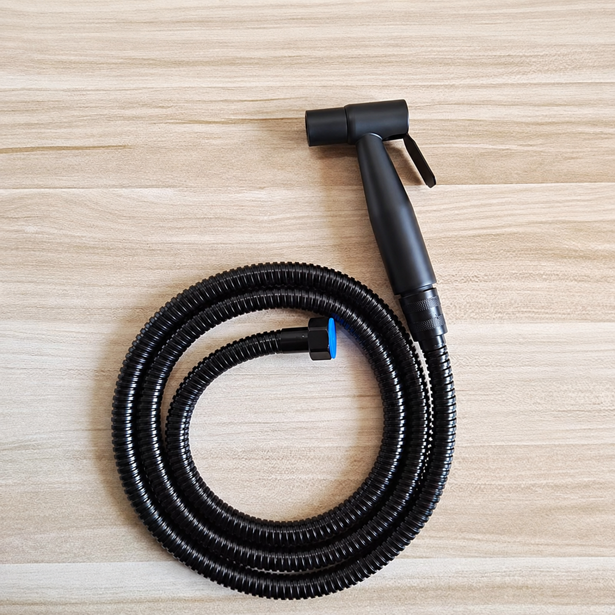 Black Bidet Spray with Corrugated Hose and Metallic Trigger