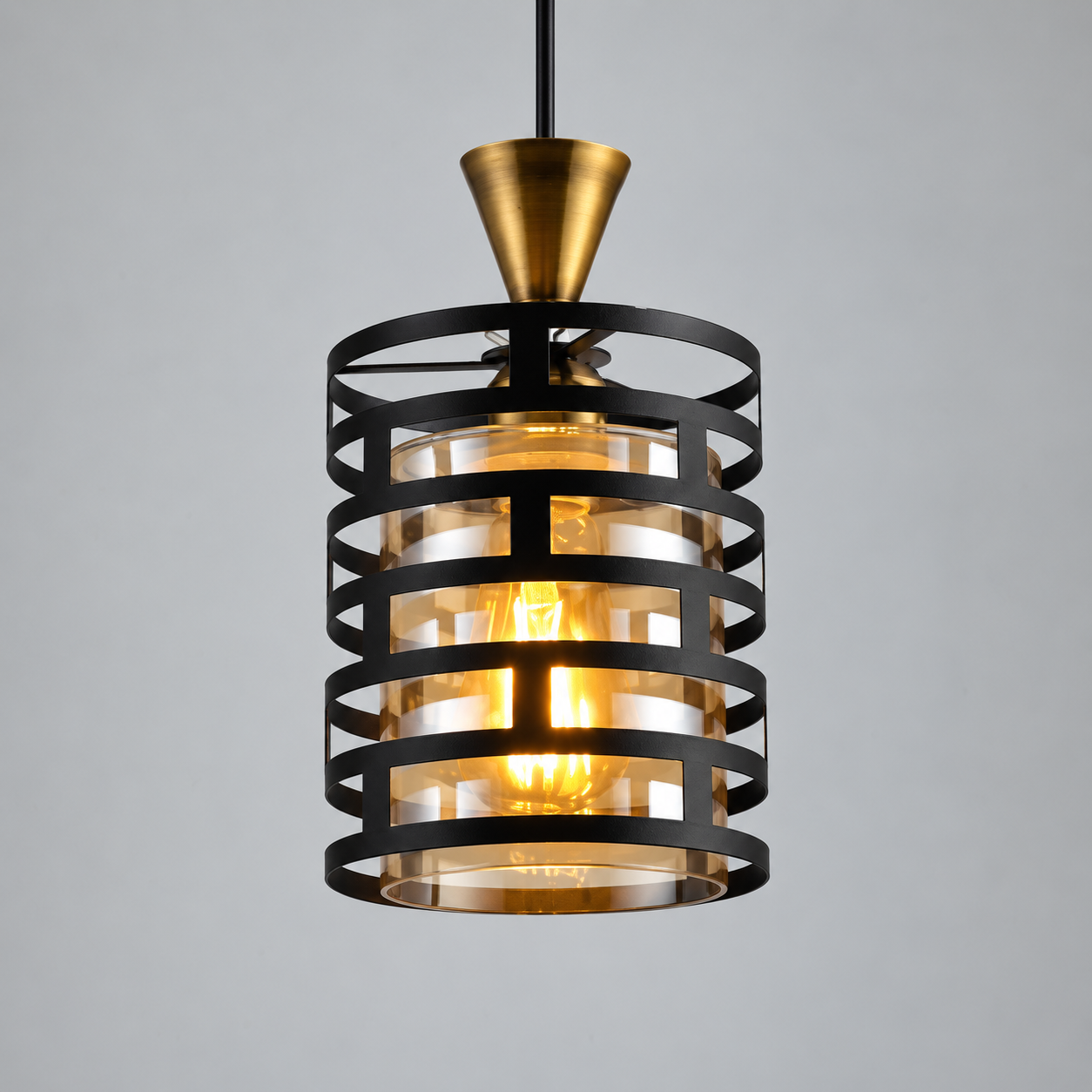Black Banded Pendant Light with Gold-Tone Neck — source 904